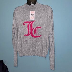Juicy Couture Mock Neck Intarsia Logo Sweater in Heather Cozy Size Medium